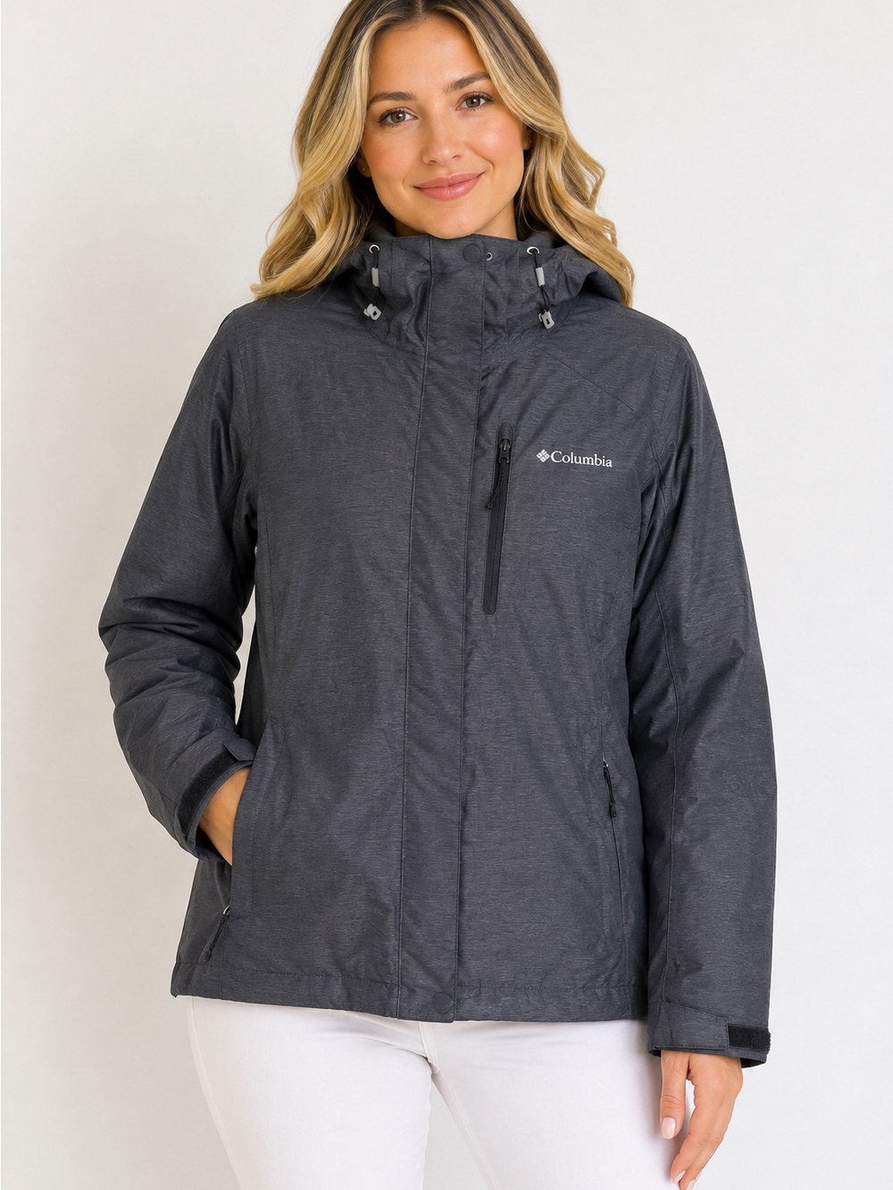 Columbia Women's Dark Gray Waterproof Hooded Jacket Ski Coat XL interchangeable